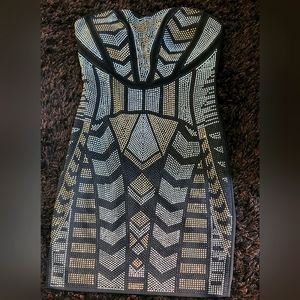 Geo stubbed tube dress - G by Guess, Small, black with silver and gold details.